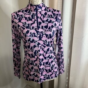🪻Gottex 🪻# Navy and Pink Flamingo Print Blouse/ NWT